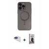 MARSİLYAN™- iPhone 13 Pro Max Kılıf Akış Minimal Özel Seri - Siyah Bilvis Hayalet Cam Ekran Koruyucu + Pers Alüminyum Kamera Lens - LT