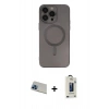 MARSİLYAN™- iPhone 13 Pro Max Kılıf Akış Minimal Özel Seri - Siyah Bilvis Hayalet Cam Ekran Koruyucu + Rainbow Kamera Lens Koruma Cam - MI