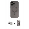 MARSİLYAN™- iPhone 13 Pro Max Kılıf Akış Minimal Özel Seri - Siyah Bilvis Hayalet Cam Ekran Koruyucu + Rainbow Kamera Lens Koruma Cam - MR