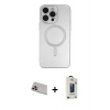 MARSİLYAN™- iPhone 13 Pro Max Kılıf Akış Minimal Özel Seri - Siyah Bilvis Hayalet Cam Ekran Koruyucu + Rainbow Kamera Lens Koruma Cam - MR