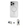 MARSİLYAN™- iPhone 13 Pro Max Kılıf Akış Minimal Özel Seri - Siyah Bilvis Hayalet Cam Ekran Koruyucu + Rainbow Kamera Lens Koruma Cam - MI
