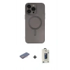 MARSİLYAN™- iPhone 13 Pro Max Kılıf Akış Minimal Özel Seri - Siyah Bilvis Hayalet Cam Ekran Koruyucu + Renkli Kamera Lens Koruma Cam - PE
