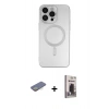 MARSİLYAN™- iPhone 13 Pro Max Kılıf Akış Minimal Özel Seri - Siyah Bilvis Hayalet Cam Ekran Koruyucu + Renkli Kamera Lens Koruma Cam - SI