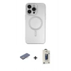 MARSİLYAN™- iPhone 13 Pro Max Kılıf Akış Minimal Özel Seri - Siyah Bilvis Hayalet Cam Ekran Koruyucu + Renkli Kamera Lens Koruma Cam - MI