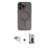 MARSİLYAN™- iPhone 13 Pro Max Kılıf Akış Minimal Özel Seri - Siyah Bilvis Hayalet Cam Ekran Koruyucu + Pers Alüminyum Kamera Lens - SABE