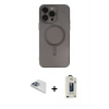 MARSİLYAN™- iPhone 13 Pro Max Kılıf Akış Minimal Özel Seri - Siyah Bilvis Hayalet Cam Ekran Koruyucu + Pers Alüminyum Kamera Lens - SABE