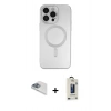 MARSİLYAN™- iPhone 13 Pro Max Kılıf Akış Minimal Özel Seri - Siyah Bilvis Hayalet Cam Ekran Koruyucu + Pers Alüminyum Kamera Lens - SABE