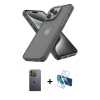 MARSİLYAN™- iPhone 13 Pro Max Kılıf Atlas Form - Siyah 3D Antistatik Cam Ekran Koruyucu + Neon Fosforlu Kamera Lens - YL