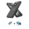 MARSİLYAN™- iPhone 13 Pro Max Kılıf Atlas Form - Siyah 3D Antistatik Cam Ekran Koruyucu + Shine Kamera Lens Koruma Cam - GI