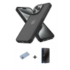 MARSİLYAN™- iPhone 13 Pro Max Kılıf Atlas Form - Siyah 3D Antistatik Hayalet Cam Ekran Koruyucu + Shine Kamera Lens Koruma Cam - MI