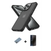MARSİLYAN™- iPhone 13 Pro Max Kılıf Atlas Form - Siyah 3D Antistatik Hayalet Cam Ekran Koruyucu + Shine Kamera Lens Koruma Cam - GI