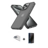 MARSİLYAN™- iPhone 13 Pro Max Kılıf Atlas Form - Siyah 3D Antistatik Hayalet Cam Ekran Koruyucu + Pers Alüminyum Kamera Lens - SABE
