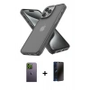 MARSİLYAN™- iPhone 13 Pro Max Kılıf Atlas Form - Siyah 3D Antistatik Hayalet Cam Ekran Koruyucu + Neon Fosforlu Kamera Lens - YL
