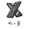 MARSİLYAN™- iPhone 13 Pro Max Kılıf Atlas Form - Siyah Bilvis 3D Cam Ekran Koruyucu + Mavi Rainbow Kamera Lens Koruma Cam