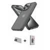 MARSİLYAN™- iPhone 13 Pro Max Kılıf Atlas Form - Siyah Bilvis 3D Cam Ekran Koruyucu + Mavi Rainbow Kamera Lens Koruma Cam