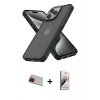 MARSİLYAN™- iPhone 13 Pro Max Kılıf Atlas Form - Siyah Bilvis 3D Mat Cam Ekran Koruyucu + Kırmızı Rainbow Kamera Lens Koruma Cam
