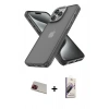 MARSİLYAN™- iPhone 13 Pro Max Kılıf Atlas Form - Siyah Bilvis 3D Mat Cam Ekran Koruyucu + Kırmızı Rainbow Kamera Lens Koruma Cam