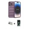 MARSİLYAN™- iPhone 13 Pro Max Kılıf Atlas Koleksiyonu - Şeffaf 360 Full Body Arka Koruyucu + Mor Rainbow Kamera Lens Koruma Cam