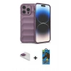 MARSİLYAN™- iPhone 13 Pro Max Kılıf Atlas Koleksiyonu - Siyah 18D Cam Ekran Koruyucu + Pers Alüminyum Kamera Lens - GI