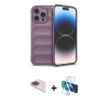 MARSİLYAN™- iPhone 13 Pro Max Kılıf Atlas Koleksiyonu - Siyah 3D Antistatik Cam Ekran Koruyucu + Pers Alüminyum Kamera Lens - GI