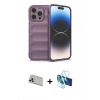 MARSİLYAN™- iPhone 13 Pro Max Kılıf Atlas Koleksiyonu - Siyah 3D Antistatik Cam Ekran Koruyucu + Rainbow Kamera Lens Koruma Cam - REGD