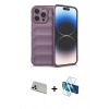 MARSİLYAN™- iPhone 13 Pro Max Kılıf Atlas Koleksiyonu - Siyah 3D Antistatik Cam Ekran Koruyucu + Rainbow Kamera Lens Koruma Cam - BZ