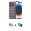 MARSİLYAN™- iPhone 13 Pro Max Kılıf Atlas Koleksiyonu - Siyah 3D Antistatik Cam Ekran Koruyucu + Rainbow Kamera Lens Koruma Cam - MI