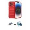 MARSİLYAN™- iPhone 13 Pro Max Kılıf Atlas Koleksiyonu - Siyah 3D Antistatik Cam Ekran Koruyucu + Renkli Kamera Lens Koruma Cam - YL