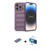MARSİLYAN™- iPhone 13 Pro Max Kılıf Atlas Koleksiyonu - Siyah 3D Antistatik Cam Ekran Koruyucu + Renkli Kamera Lens Koruma Cam - YL