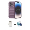 MARSİLYAN™- iPhone 13 Pro Max Kılıf Atlas Koleksiyonu - Siyah 3D Antistatik Cam Ekran Koruyucu + Shine Kamera Lens - GD