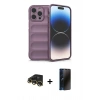 MARSİLYAN™- iPhone 13 Pro Max Kılıf Atlas Koleksiyonu - Siyah 3D Antistatik Hayalet Cam Ekran Koruyucu + Raze Metal Kamera Lens - GD