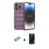 MARSİLYAN™- iPhone 13 Pro Max Kılıf Atlas Koleksiyonu - Siyah 3D Antistatik Hayalet Cam Ekran Koruyucu + Shine Kamera Lens Koruma Cam - MI