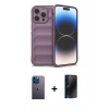 MARSİLYAN™- iPhone 13 Pro Max Kılıf Atlas Koleksiyonu - Siyah 3D Antistatik Hayalet Cam Ekran Koruyucu + Neon Fosforlu Kamera Lens - MI