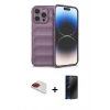 MARSİLYAN™- iPhone 13 Pro Max Kılıf Atlas Koleksiyonu - Siyah 3D Antistatik Hayalet Cam Ekran Koruyucu + Pers Alüminyum Kamera Lens - KI