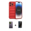 MARSİLYAN™- iPhone 13 Pro Max Kılıf Atlas Koleksiyonu - Siyah 3D Antistatik Hayalet Cam Ekran Koruyucu + Neon Fosforlu Kamera Lens - YL
