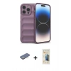 MARSİLYAN™- iPhone 13 Pro Max Kılıf Atlas Koleksiyonu - Siyah 6D Mat Seramik Hayalet Nano Ekran Koruyucu + Renkli Kamera Lens Koruma Cam - YL