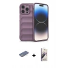MARSİLYAN™- iPhone 13 Pro Max Kılıf Atlas Koleksiyonu - Siyah Bilvis 3D Mat Cam Ekran Koruyucu + Renkli Kamera Lens Koruma Cam - YL
