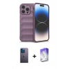 MARSİLYAN™- iPhone 13 Pro Max Kılıf Atlas Koleksiyonu - Siyah Bilvis 5in1 3D Magic Cam Ekran Koruyucu + Mavi Neon Fosforlu Kamera Lens