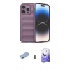 MARSİLYAN™- iPhone 13 Pro Max Kılıf Atlas Koleksiyonu - Siyah Bilvis 5in1 5D Magic Hayalet Cam Ekran Koruyucu + Mavi Shine Kamera Lens Koruma Cam