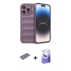 MARSİLYAN™- iPhone 13 Pro Max Kılıf Atlas Koleksiyonu - Siyah Bilvis 5in1 5D Magic Hayalet Cam Ekran Koruyucu + Renkli Kamera Lens Koruma Cam - SI