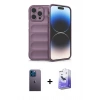 MARSİLYAN™- iPhone 13 Pro Max Kılıf Atlas Koleksiyonu - Siyah Bilvis 5in1 5D Magic Hayalet Cam Ekran Koruyucu + Mavi Neon Fosforlu Kamera Lens