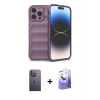 MARSİLYAN™- iPhone 13 Pro Max Kılıf Atlas Koleksiyonu - Siyah Bilvis 5in1 5D Magic Hayalet Cam Ekran Koruyucu + Beyaz Neon Fosforlu Kamera Lens