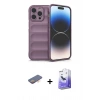MARSİLYAN™- iPhone 13 Pro Max Kılıf Atlas Koleksiyonu - Siyah Bilvis 5in1 5D Magic Hayalet Cam Ekran Koruyucu + Turuncu Renkli Kamera Lens Koruma Cam