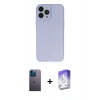 MARSİLYAN™- iPhone 13 Pro Max Kılıf Atlas Minimal Prime - Siyah Bilvis 5in1 3D Magic Cam Ekran Koruyucu + Neon Fosforlu Kamera Lens - MI