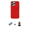 MARSİLYAN™- iPhone 13 Pro Max Kılıf Çekirdek Çizgi - Şeffaf Maxco Cam Ekran Koruyucu + Pembe Shine Kamera Lens Koruma Cam
