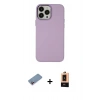MARSİLYAN™- iPhone 13 Pro Max Kılıf Çekirdek Çizgi - Şeffaf Maxco Cam Ekran Koruyucu + Pembe Shine Kamera Lens Koruma Cam