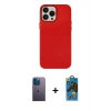 MARSİLYAN™- iPhone 13 Pro Max Kılıf Çekirdek Çizgi - Siyah 18D Cam Ekran Koruyucu + Neon Fosforlu Kamera Lens - MI