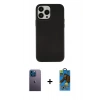 MARSİLYAN™- iPhone 13 Pro Max Kılıf Çekirdek Çizgi - Siyah 18D Cam Ekran Koruyucu + Neon Fosforlu Kamera Lens - MI