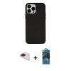 MARSİLYAN™- iPhone 13 Pro Max Kılıf Çekirdek Çizgi - Siyah 18D Cam Ekran Koruyucu + Pers Alüminyum Kamera Lens - KI