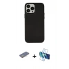 MARSİLYAN™- iPhone 13 Pro Max Kılıf Çekirdek Çizgi - Siyah 3D Antistatik Cam Ekran Koruyucu + Renkli Kamera Lens Koruma Cam - SI